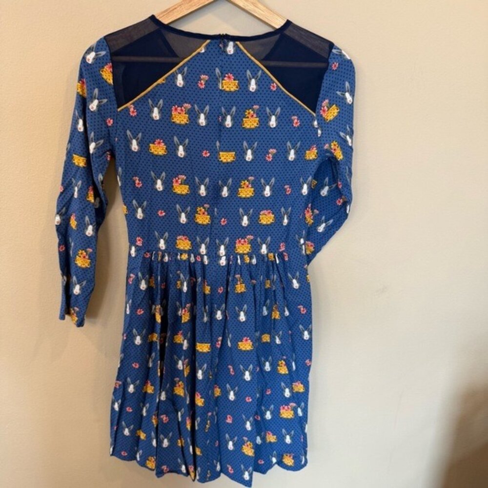 Antix Womens Dress Blue Rabbit Pattern Size XS (P) Knee Length Easter Spring - Picture 3 of 13